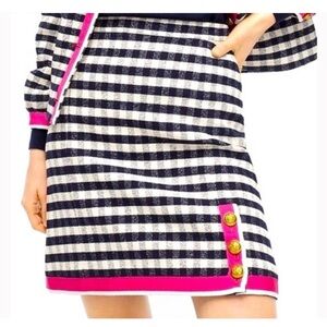 J.Crew NWT Grosgrain-Trim Mini Skirt in Gingham Tweed Navy/Pink Size 4